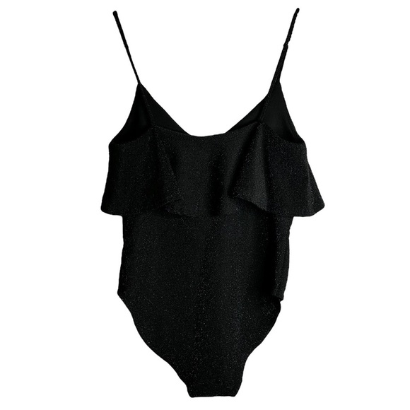 Zara Black Knit Metallic Glitter Ruffle Flounce Bodysuit Size‎ Medium 6096/003 - Picture 6 of 15